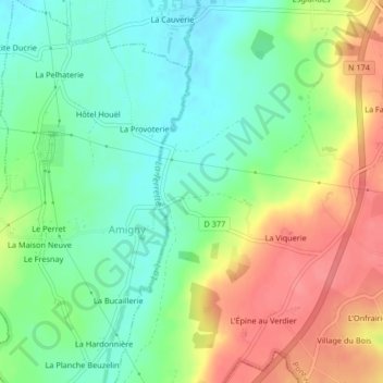 Carte topographique La Verdelette, altitude, relief