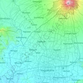 Carte topographique Sleman, altitude, relief