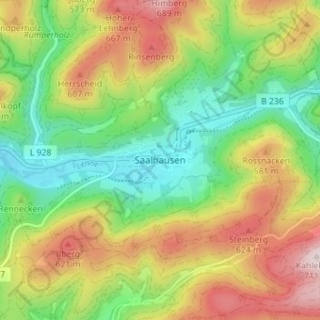 Carte topographique Saalhausen, altitude, relief