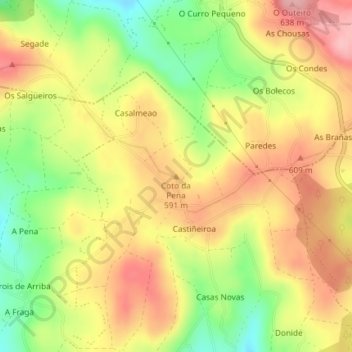 Carte topographique Coto da Pena, altitude, relief