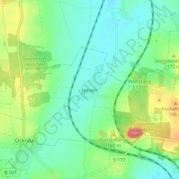 Carte topographique Jessen, altitude, relief