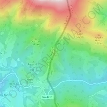 Carte topographique Peral de Bera, altitude, relief