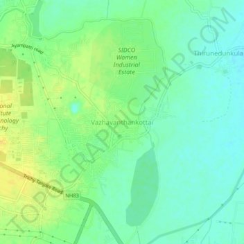 Carte topographique Vazhavanthankottai, altitude, relief