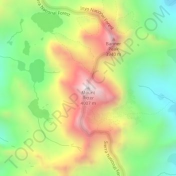 Carte topographique Mount Ritter, altitude, relief