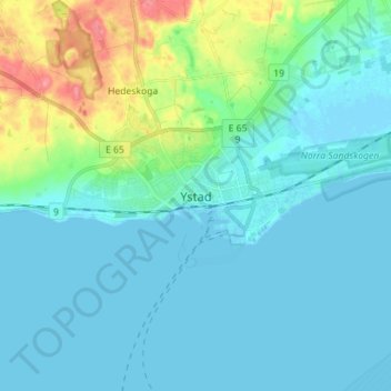 Carte topographique Ystad, altitude, relief