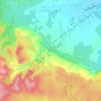 Carte topographique Cheyrès, altitude, relief