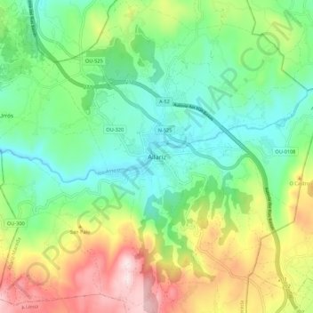 Carte topographique Allariz, altitude, relief