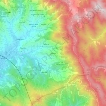 Carte topographique Legnaro, altitude, relief
