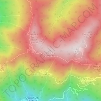 Carte topographique Carnizza, altitude, relief