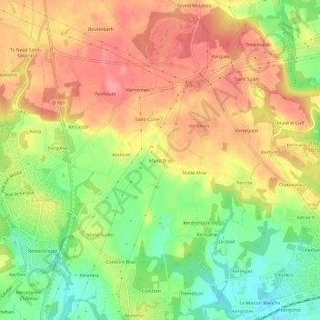 Carte topographique Mané Bras, altitude, relief