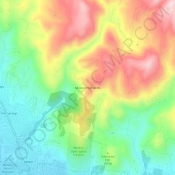 Carte topographique Mission Highlands, altitude, relief