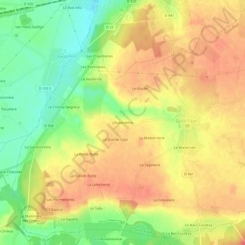 Carte topographique L'Auberdière, altitude, relief