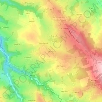 Carte topographique Lanareix, altitude, relief