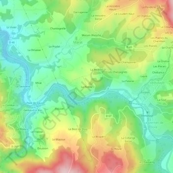Carte topographique La Rodde, altitude, relief