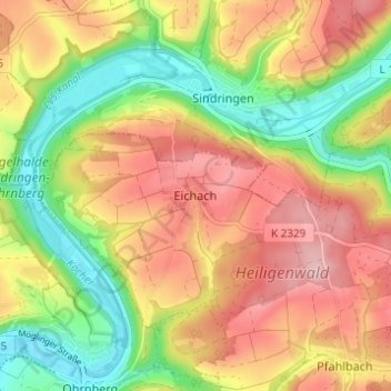 Carte topographique Eichach, altitude, relief
