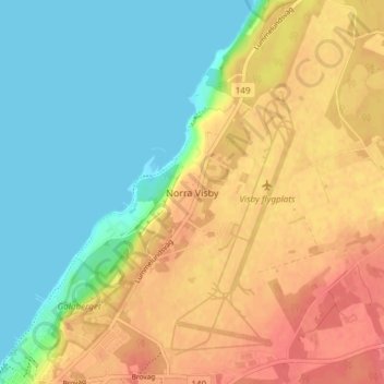 Carte topographique Norra Visby, altitude, relief