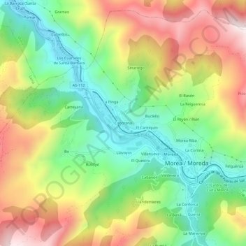 Carte topographique Caborana, altitude, relief