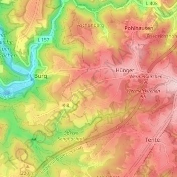 Carte topographique Stolzenberg, altitude, relief