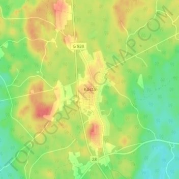 Carte topographique Kosta, altitude, relief