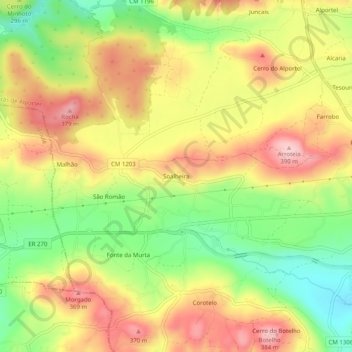 Carte topographique Soalheira, altitude, relief