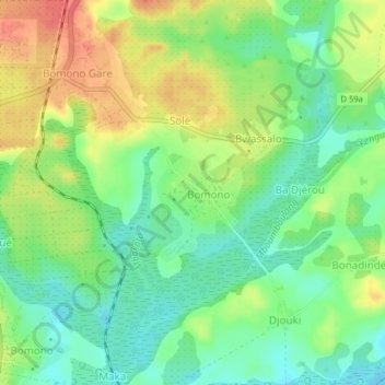 Carte topographique Bomono, altitude, relief
