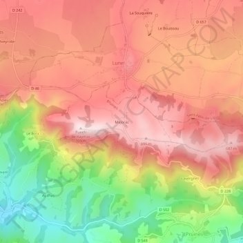 Carte topographique Majorac, altitude, relief