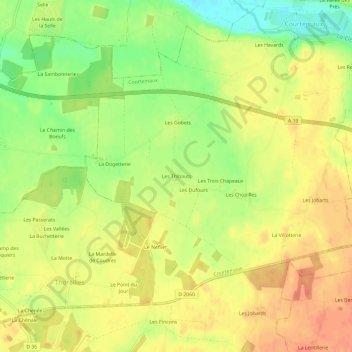 Carte topographique Les Thibaults, altitude, relief
