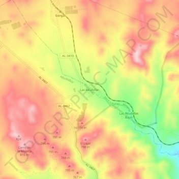 Carte topographique Las Alcubillas Altas, altitude, relief