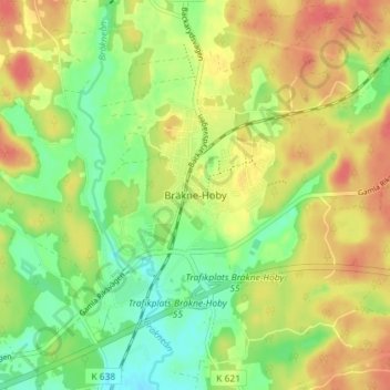 Carte topographique Bräkne-Hoby, altitude, relief