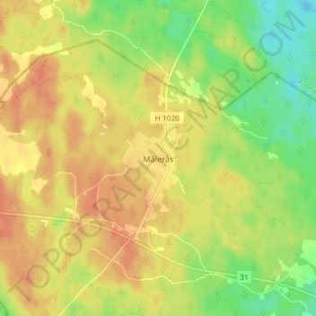 Carte topographique Målerås, altitude, relief