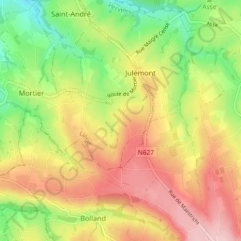 Carte topographique Loneux, altitude, relief