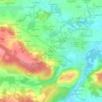 Carte topographique Le Pâtis, altitude, relief