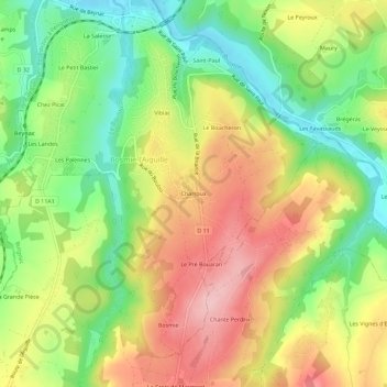Carte topographique Charroux, altitude, relief