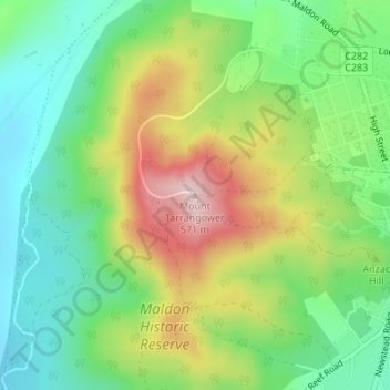 Carte topographique Mount Tarrangower, altitude, relief