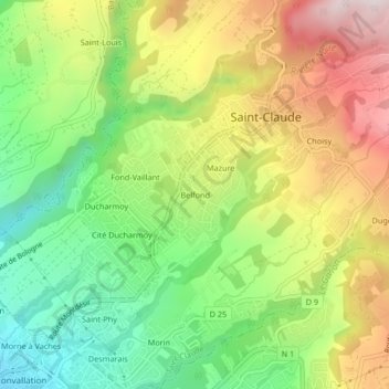 Carte topographique Belfond, altitude, relief