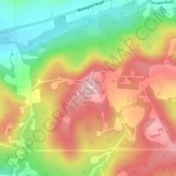 Carte topographique Langdon Hill, altitude, relief