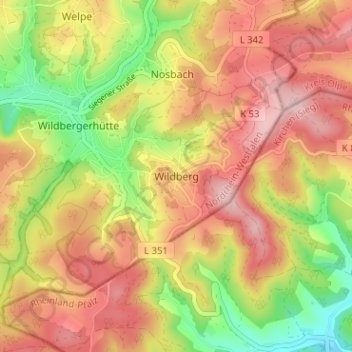 Carte topographique Wildberg, altitude, relief