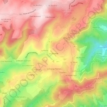 Carte topographique La Thiollière, altitude, relief