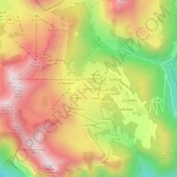 Carte topographique Les Chars, altitude, relief