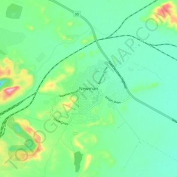 Carte topographique Newman, altitude, relief