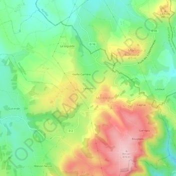 Carte topographique Lalaubie, altitude, relief