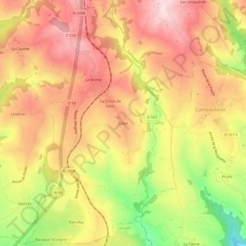 Carte topographique Salan, altitude, relief