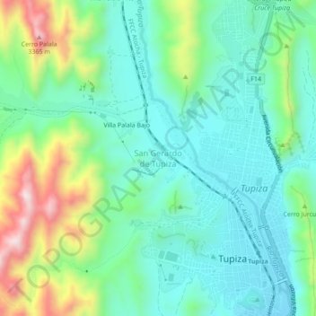 Carte topographique San Gerardo de Tupiza, altitude, relief