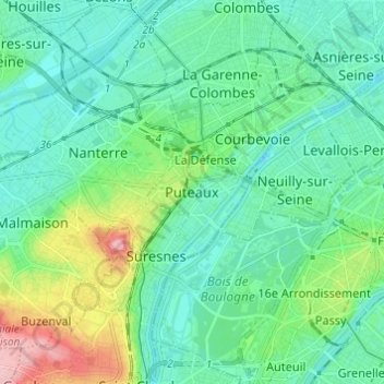 Carte topographique Puteaux, altitude, relief