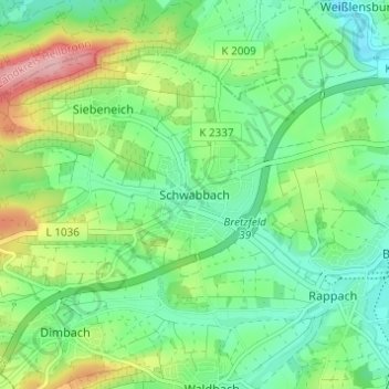 Carte topographique Schwabbach, altitude, relief