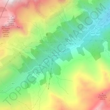 Carte topographique All'Acqua, altitude, relief