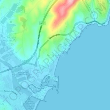 Carte topographique Torreguadiaro, altitude, relief