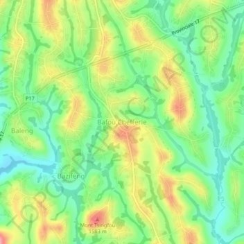 Carte topographique Bafou Chefferie, altitude, relief