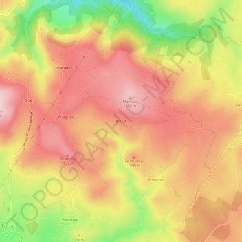 Carte topographique Bolzat, altitude, relief