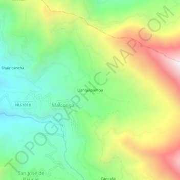 Carte topographique Llanquipampa, altitude, relief